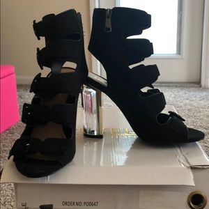 Truffle Collection Black Microfibre Heels (Zela44)